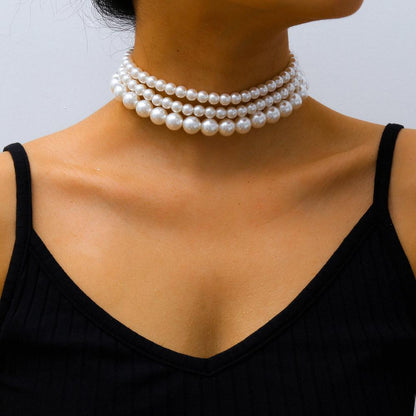 Fashion Women Necklace Multi Layer Pearl | Multi Layers Pearl Silver