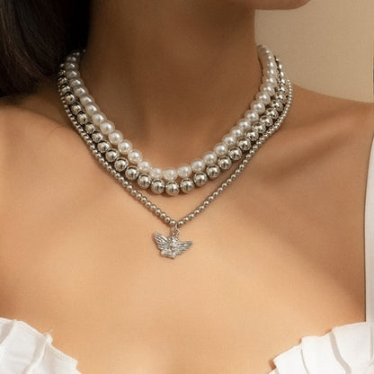 Fashion Women Necklace Multi Layer Pearl | Multi Layers Pearl Silver