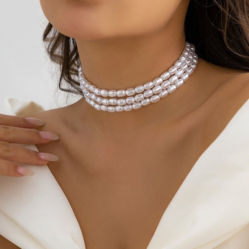 Fashion Women Necklace Multi Layer Pearl | Multi Layers Pearl Silver