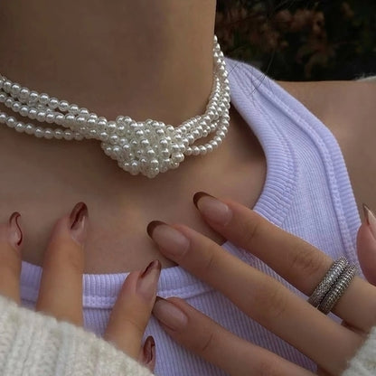 Fashion Women Necklace Multi Layer Pearl | Multi Layers Pearl Silver