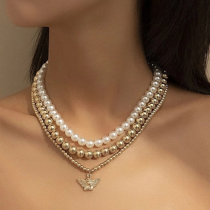 Fashion Women Necklace Multi Layer Pearl | Multi Layers Pearl Silver