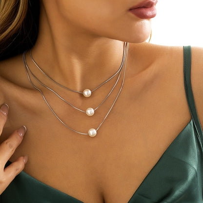 Fashion Women Necklace Multi Layer Pearl | Multi Layers Pearl Silver