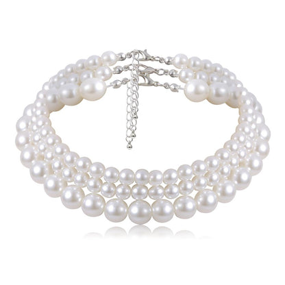 Fashion Women Necklace Multi Layer Pearl | Multi Layers Pearl Silver