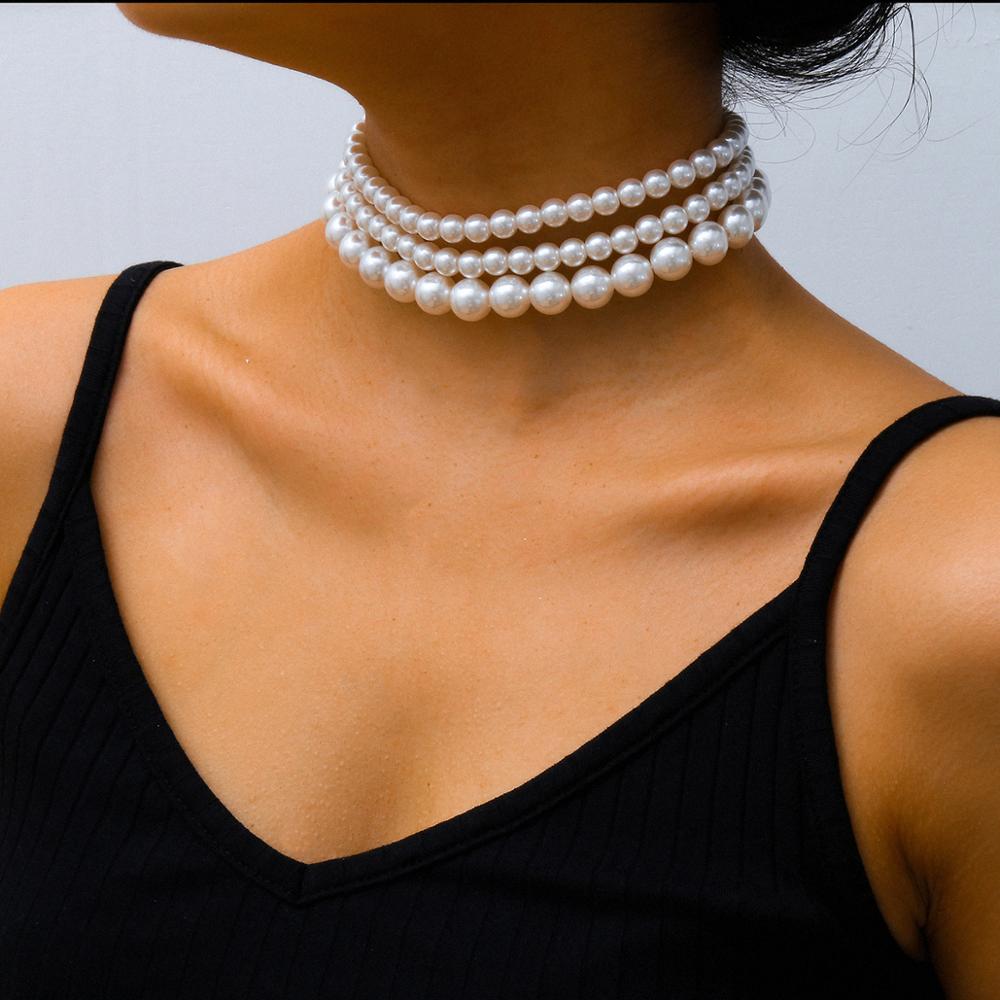 Fashion Women Necklace Multi Layer Pearl | Multi Layers Pearl Silver