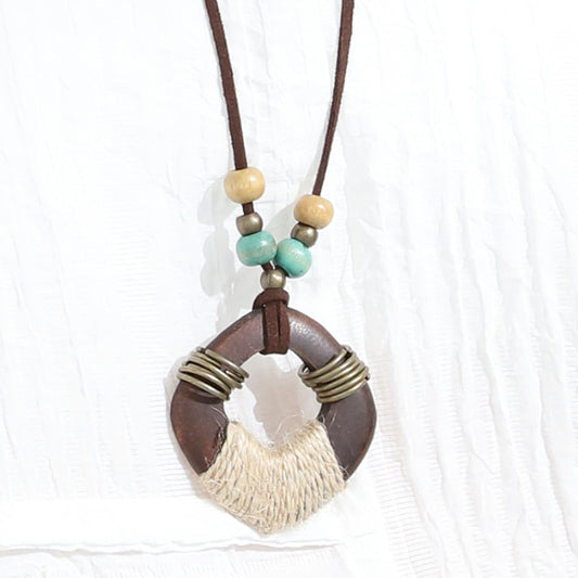 Wooden Beads Retro Artistic Wax Rope Necklace