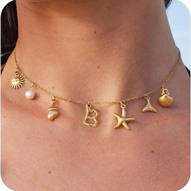 26 Bamboo Letter Necklace Starfish Shell Conch