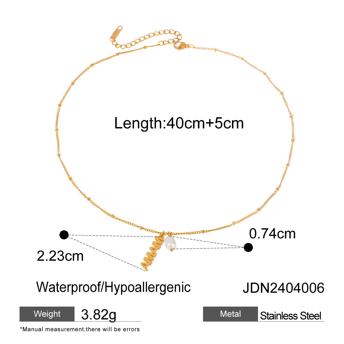 18K Gold Stainless Steel Mother's Day MAMA Letter Hanging Freshwater Pearl