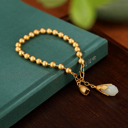 Natural  Hetian Jade Frosted Ball Bracelet Simple Retro