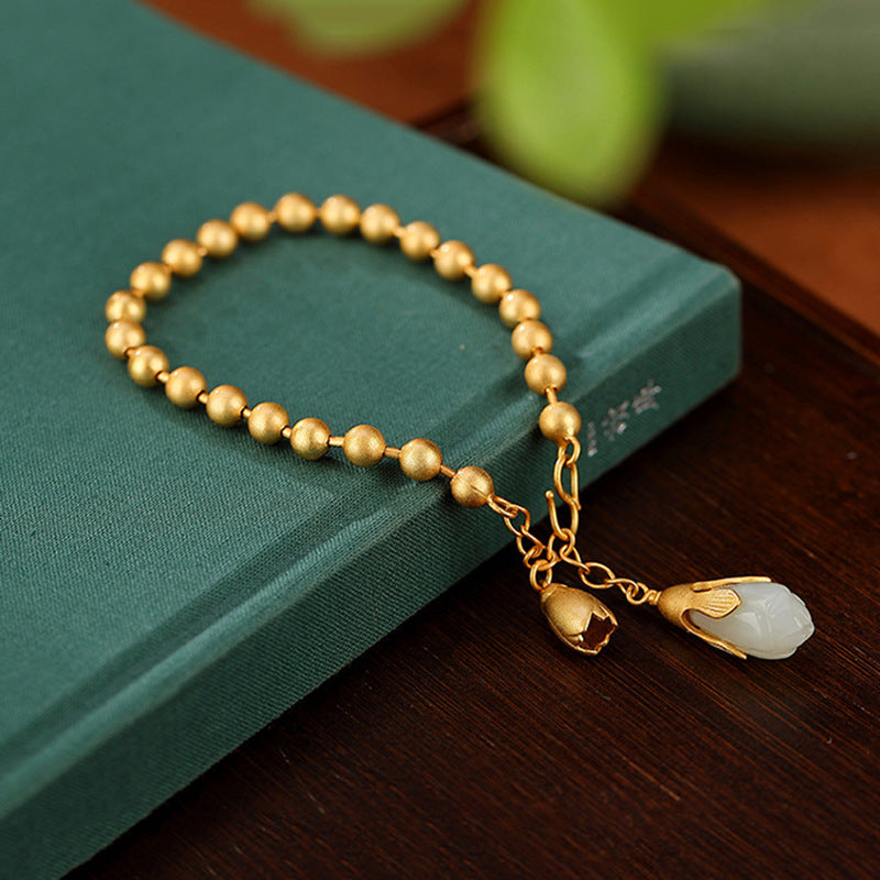 Natural  Hetian Jade Frosted Ball Bracelet Simple Retro