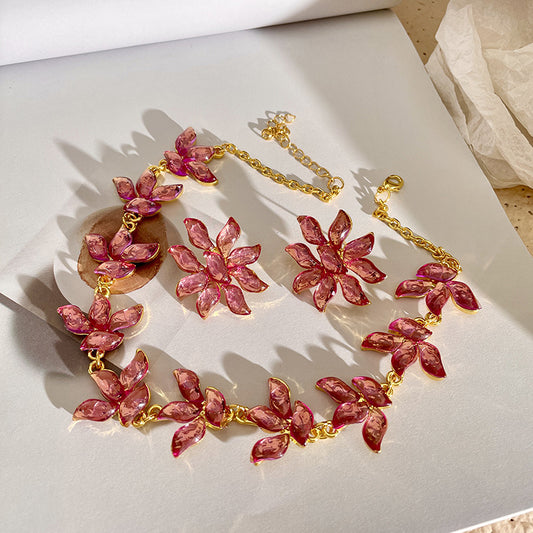 Special Interest Light Luxury Temperament And Fully-jewelled Flower Necklace Suit