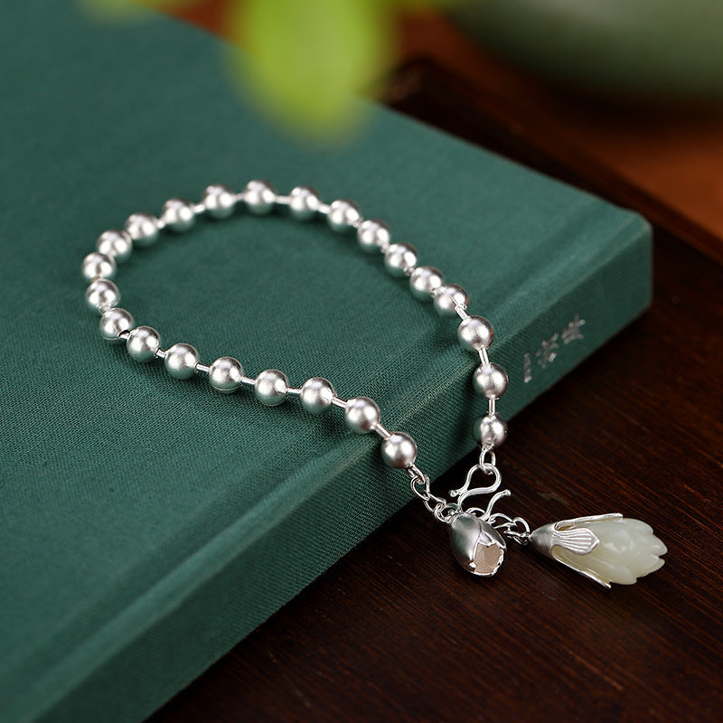 Natural  Hetian Jade Frosted Ball Bracelet Simple Retro