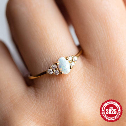 Women's Diamond S925 Sterling Silver Opal Ring
