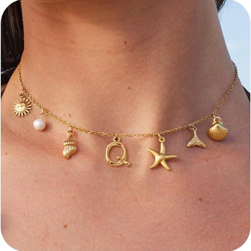 26 Bamboo Letter Necklace Starfish Shell Conch