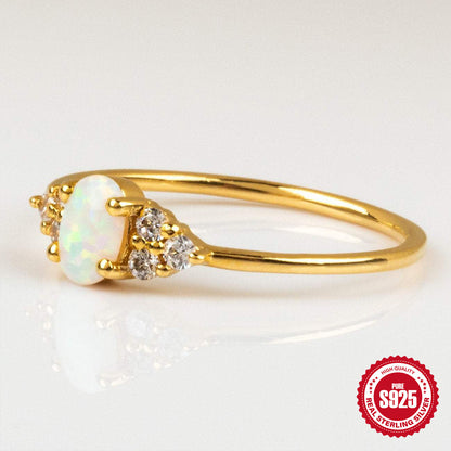 Women's Diamond S925 Sterling Silver Opal Ring