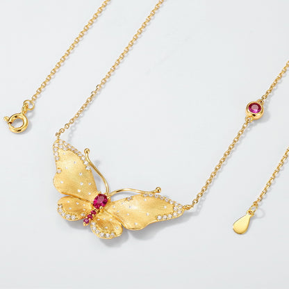 S925 Silver Handmade Brushed Retro Affordable Luxury Elegant New Fantasy Butterfly Necklace For Women