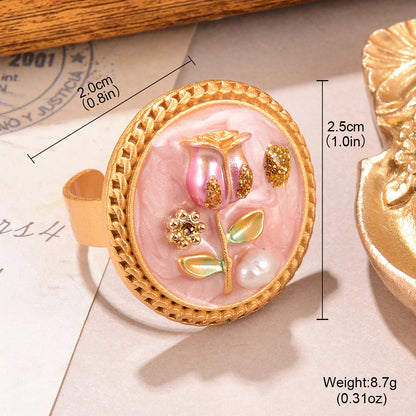 Baroque Pearl Ring Flower Oil Painting Series