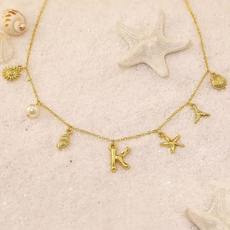 26 Bamboo Letter Necklace Starfish Shell Conch