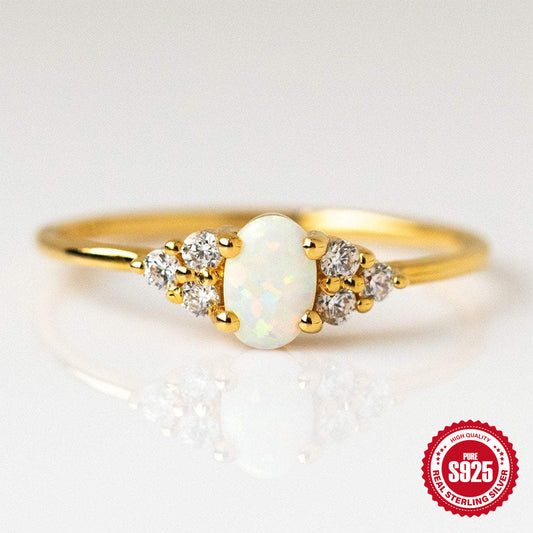 Women's Diamond S925 Sterling Silver Opal Ring