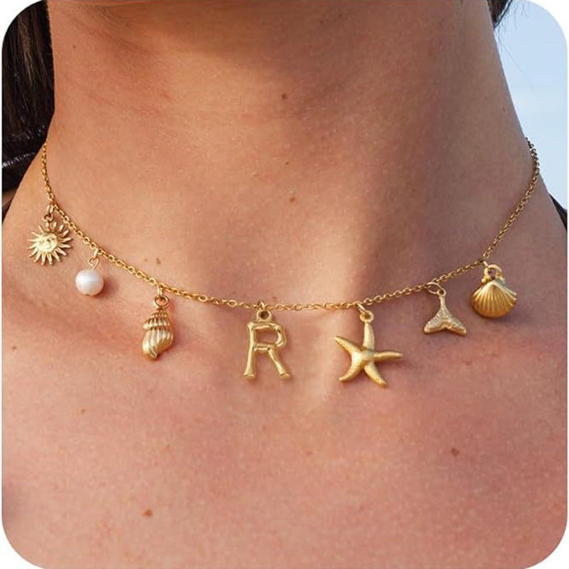 26 Bamboo Letter Necklace Starfish Shell Conch