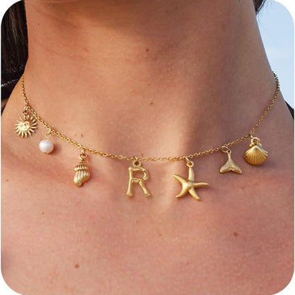 26 Bamboo Letter Necklace Starfish Shell Conch