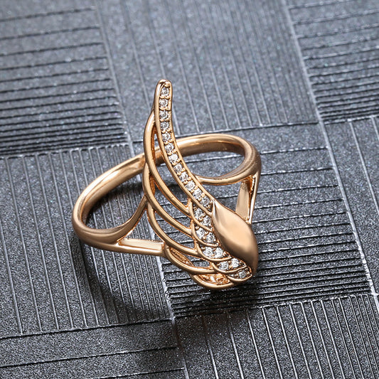 585 Rose Gold Zircon Angel Wings Ring