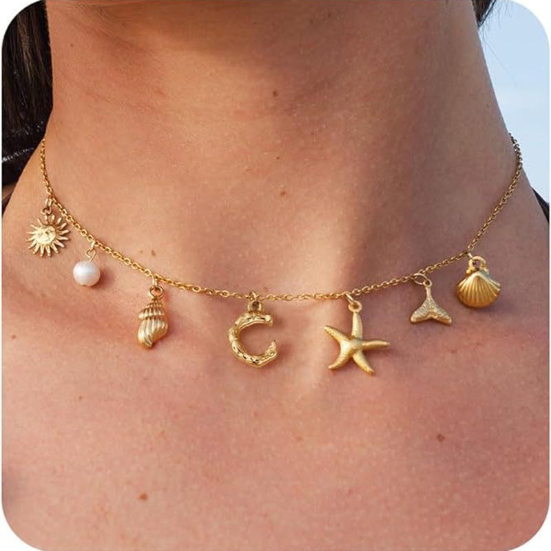 26 Bamboo Letter Necklace Starfish Shell Conch