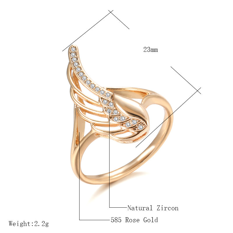 585 Rose Gold Zircon Angel Wings Ring