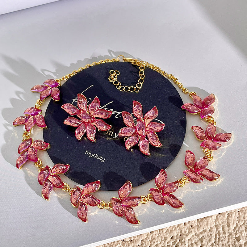 Special Interest Light Luxury Temperament And Fully-jewelled Flower Necklace Suit