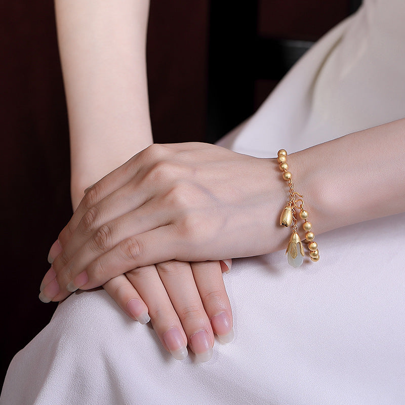 Natural  Hetian Jade Frosted Ball Bracelet Simple Retro