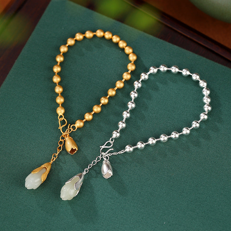 Natural  Hetian Jade Frosted Ball Bracelet Simple Retro
