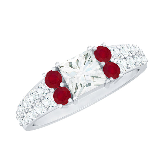 Lab Grown Diamond 5 MM Princess Cut Engagement Ring With Ruby