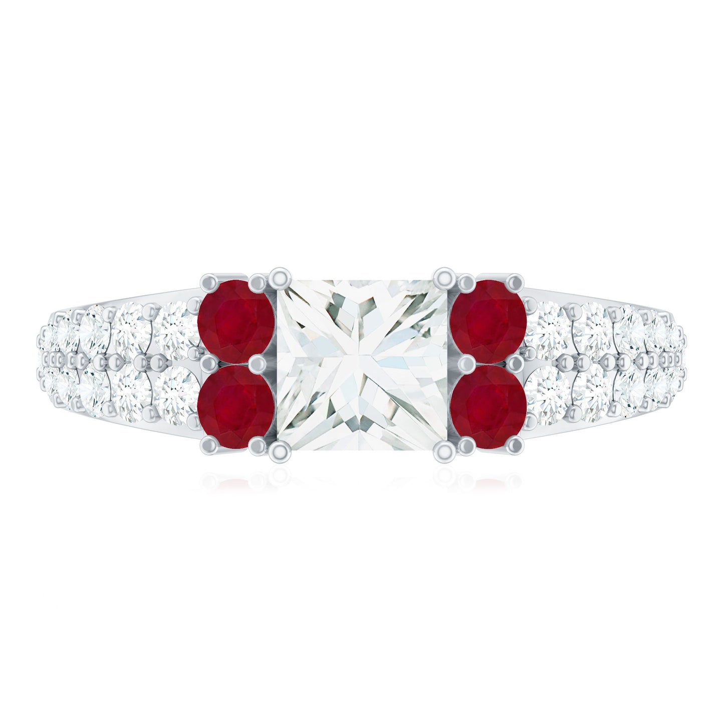 Lab Grown Diamond 5 MM Princess Cut Engagement Ring With Ruby