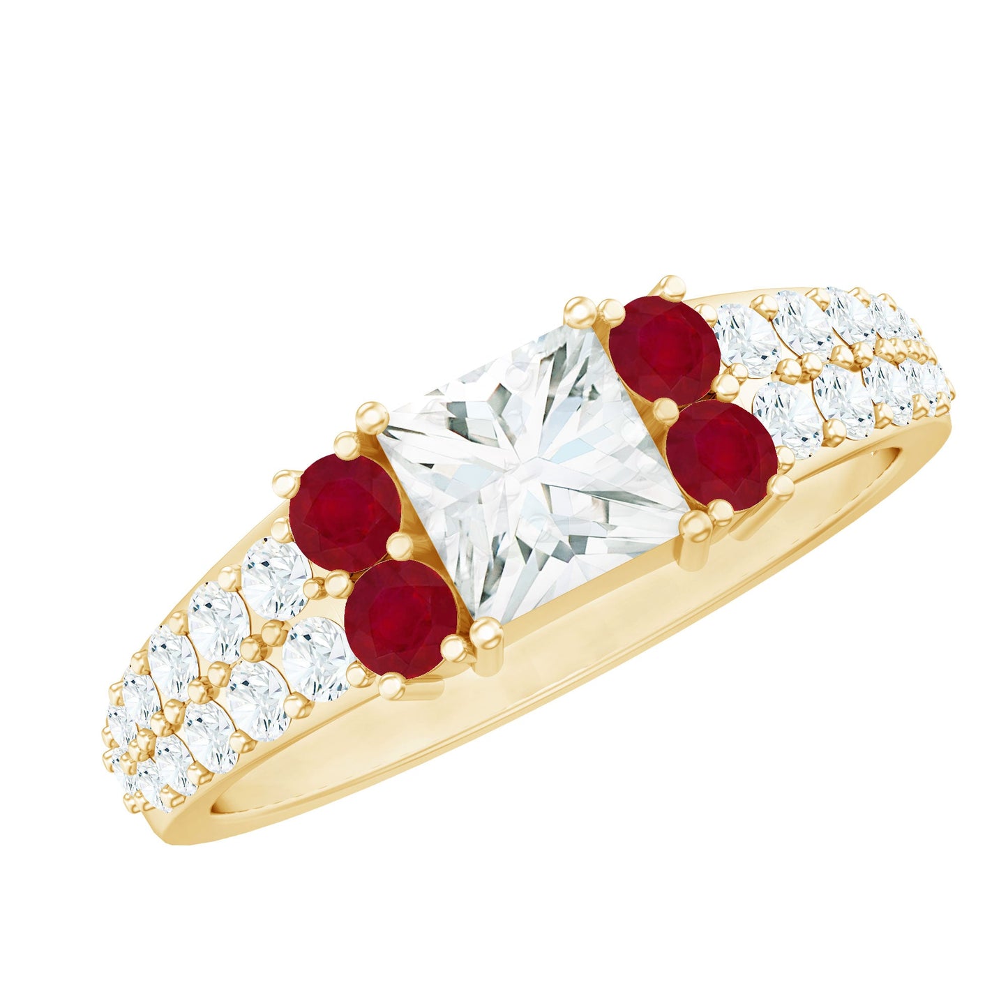Lab Grown Diamond 5 MM Princess Cut Engagement Ring With Ruby