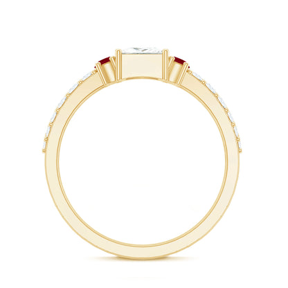 Lab Grown Diamond 5 MM Princess Cut Engagement Ring With Ruby