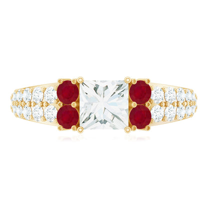 Lab Grown Diamond 5 MM Princess Cut Engagement Ring With Ruby