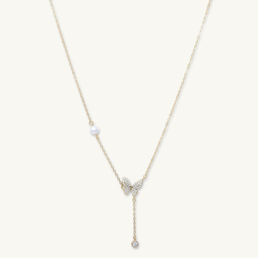 Butterfly Sapphire Y Drop Pearl Necklace