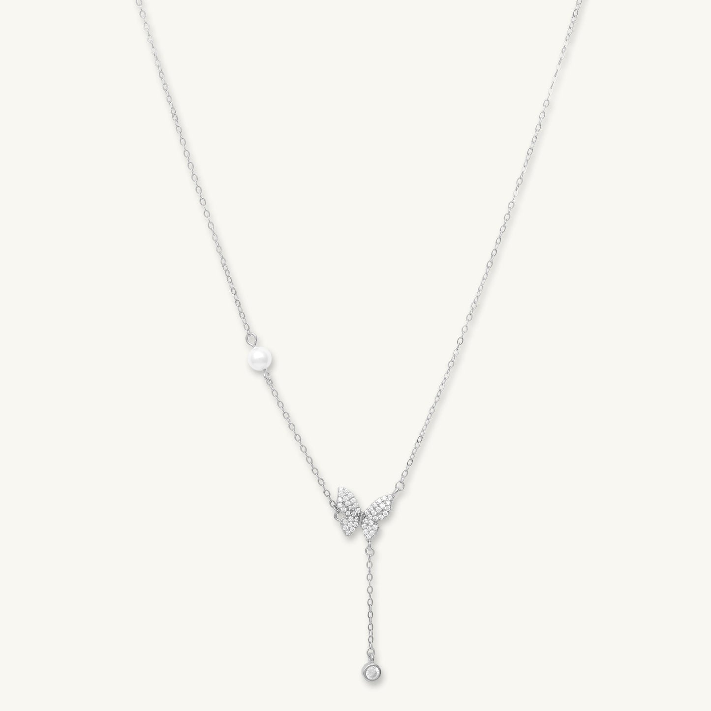 Butterfly Sapphire Y Drop Pearl Necklace