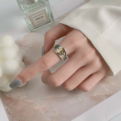 Sterling Silver Simple Punk Cat Rings For Women - Geometric Fashion Open Adjustable Handmade Party Jewelry Gift Allergy