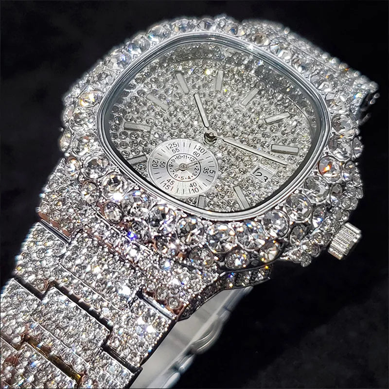 Luxury Diamond Watch Men Hip Hop Street Style Date Display Quartz Timepiece Iced Out Party Jewelry Wristwatch Hot Sale Product