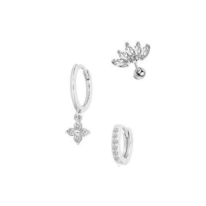 3PCS Exquisite Green Zircon Hanging Earrings Set for Women Stainless Steel Flower Dangle Earring Cartilage Piercing Jewelry