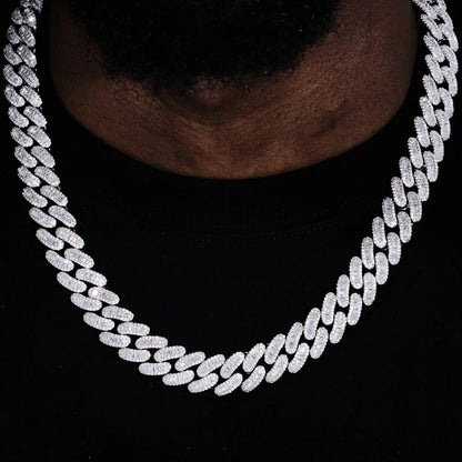15mm Baguette Cuban Link Chain Iced Out In hand-set Simulated Diamond