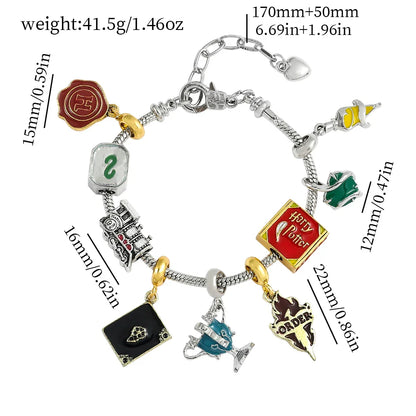 Harri Charms Bracelet Hogwarts Academy of Magic Slytherin Beads Pendant Bracelet DIY Bangle for Fans Gifts Accessories