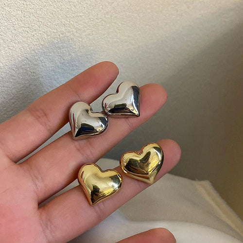 FOXANRY Minimalist Silver Color LOVE Heart Stud Earrings for Women