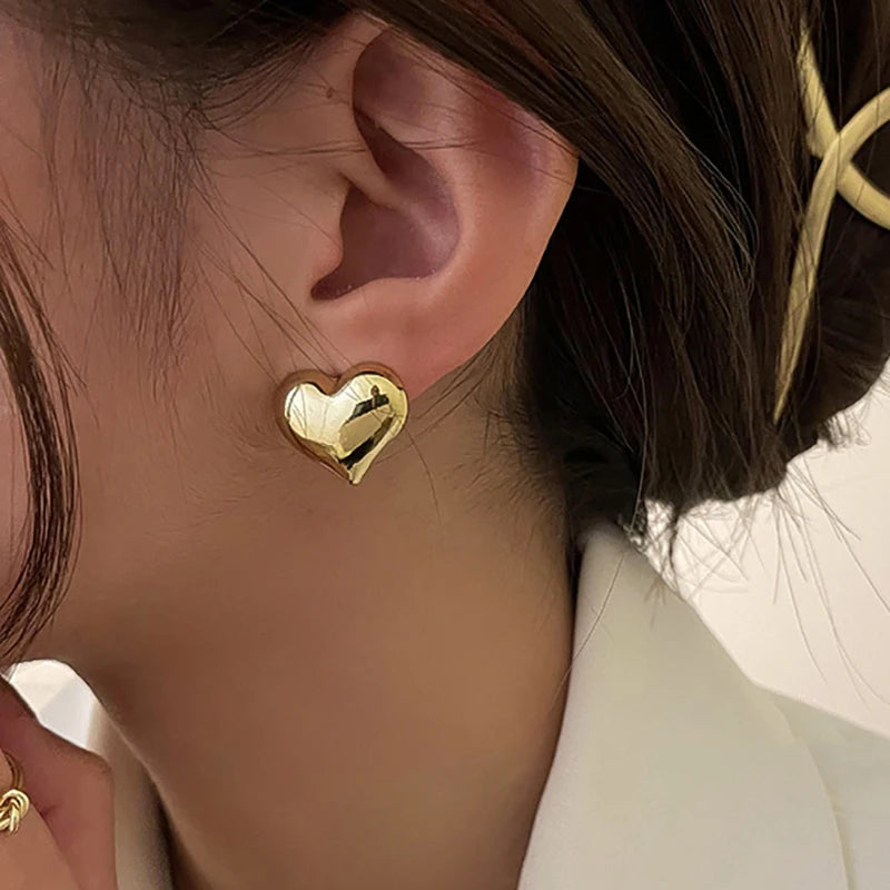 FOXANRY Minimalist Silver Color LOVE Heart Stud Earrings for Women