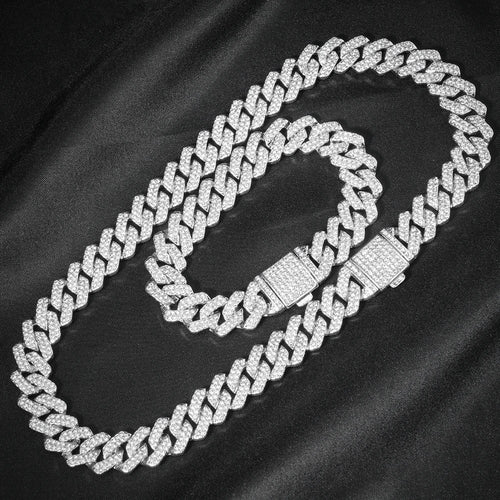3pcs Cuban Chain Watch for Men Hip Hop Miami Curb Iced Out Paved