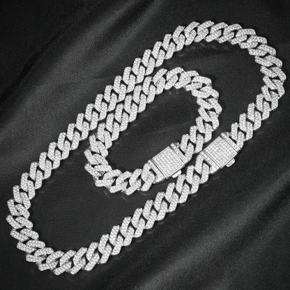 3pcs Cuban Chain Watch for Men Hip Hop Miami Curb Iced Out Paved