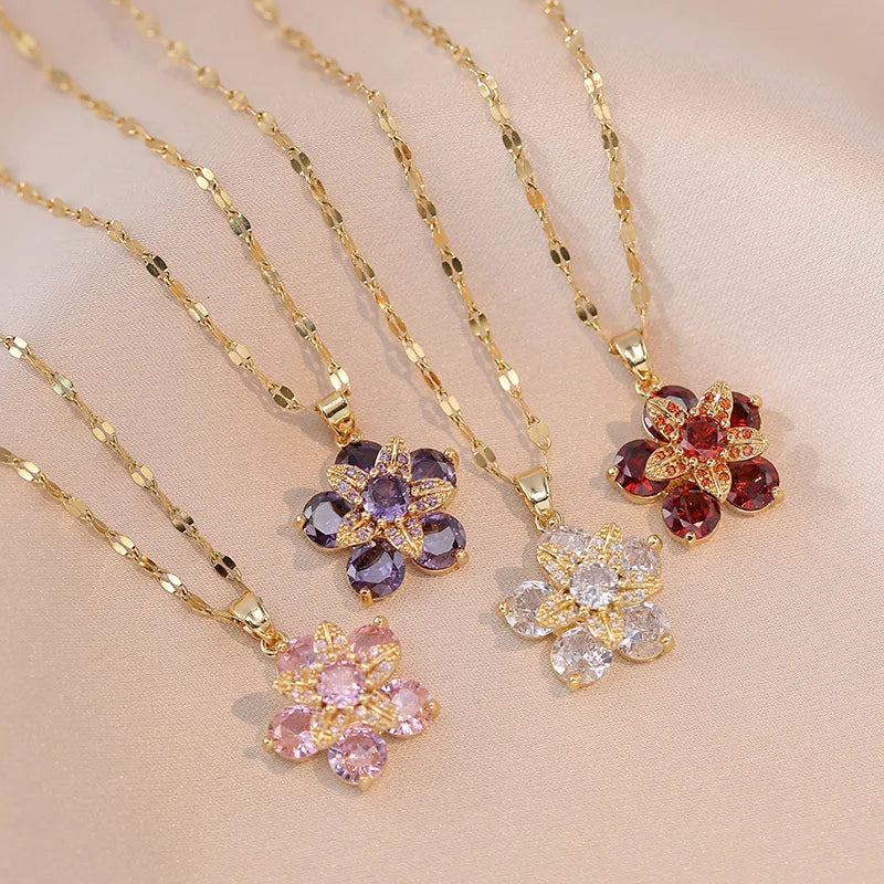 BloomSpin™ Zircon Flower Necklace 🌸💎 Elegance in Motion