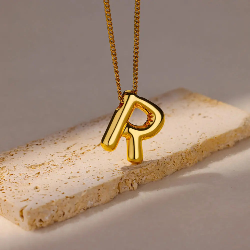Stainless Steel Collares Chunky Alphabet Balloon 3D Letter Initials