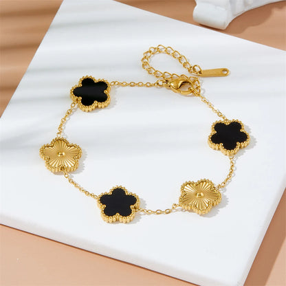 RAKOL 316 Stainless Steel Hot Selling Gold Plated Clover Charm Bracelet Luxury Five Leaf Flower Bracelets Jewelry For Women Gift