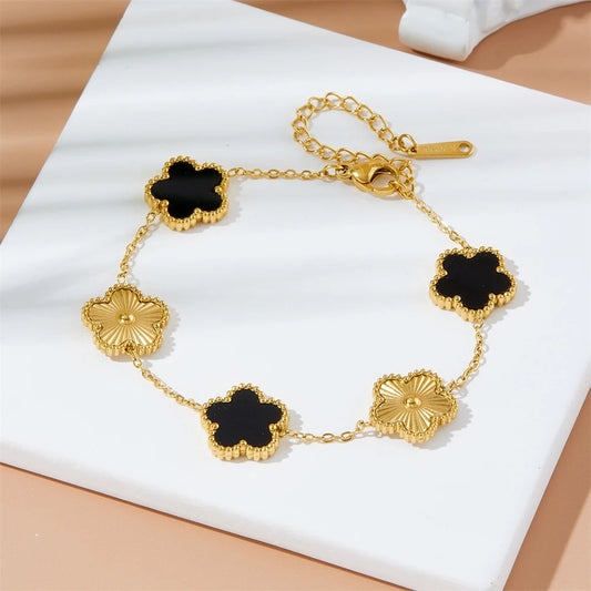 RAKOL 316 Stainless Steel Hot Selling Gold Plated Clover Charm Bracelet Luxury Five Leaf Flower Bracelets Jewelry For Women Gift